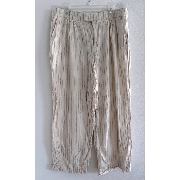 A New Day Trouser Pants Womens 16 Cream Pinstripe Linen Blend Wide Leg Career - Picture 1 of 6